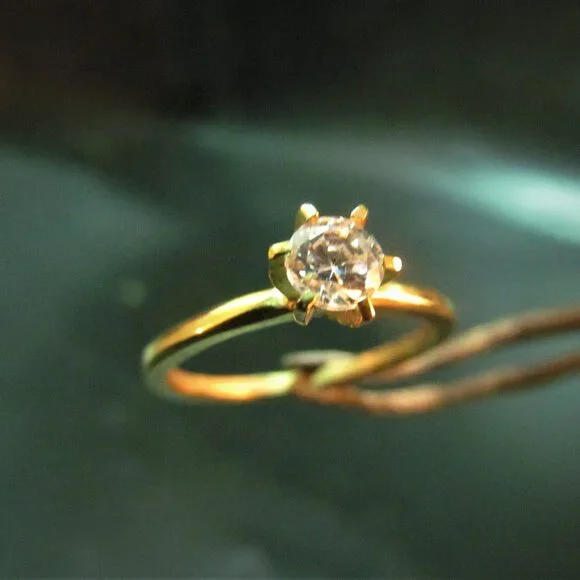 Moissanite ring. 14K solid yellow gold ring with White Moissanite.